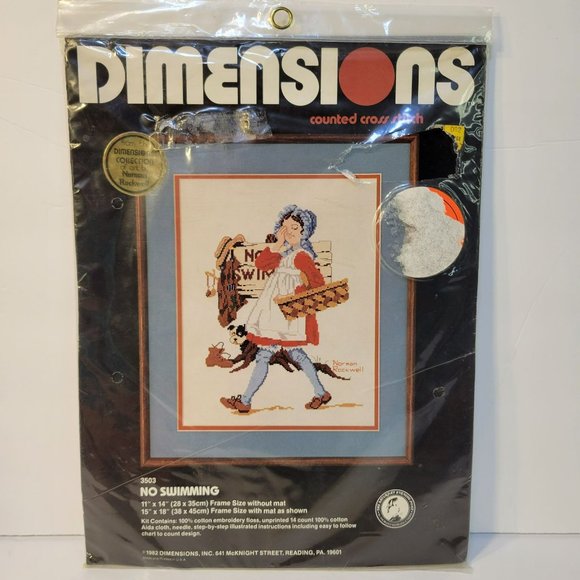 VTG 1982 Dimensions Cross Stitch Kit No Swimming Normal Rockwell 3503 Girl - Picture 1 of 4